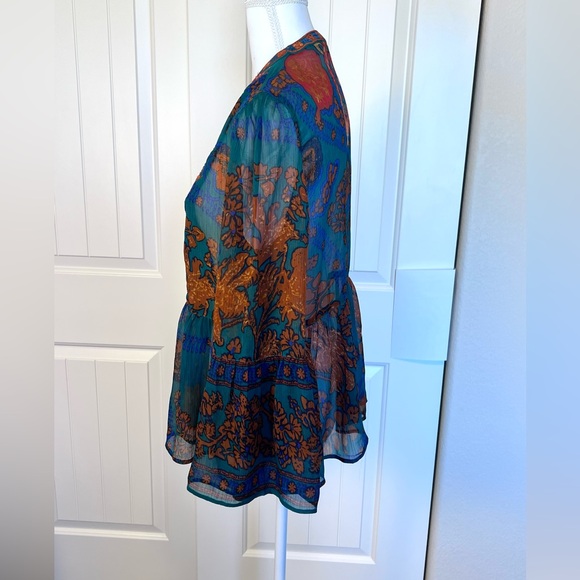 Soft Surroundings Sheer Blouse Embroidery Tassels Bell Sleeve Sz Small - Picture 3 of 12